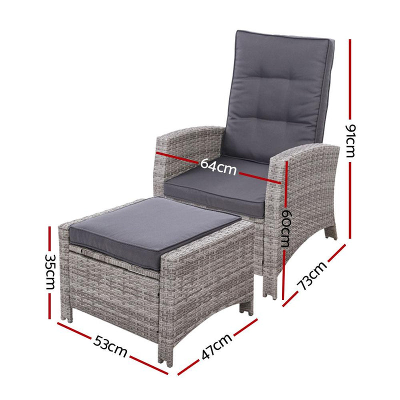 Set of 2 Sun lounge Recliner Chair Wicker Lounger Sofa Day Bed Outdoor Chairs Patio Furniture Garden Cushion Ottoman Gardeon Payday Deals
