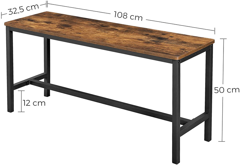 Set of 2 Table Benches Industrial Style Durable Metal Frame, 108 x 32.5 x 50 cm, Rustic Brown Payday Deals