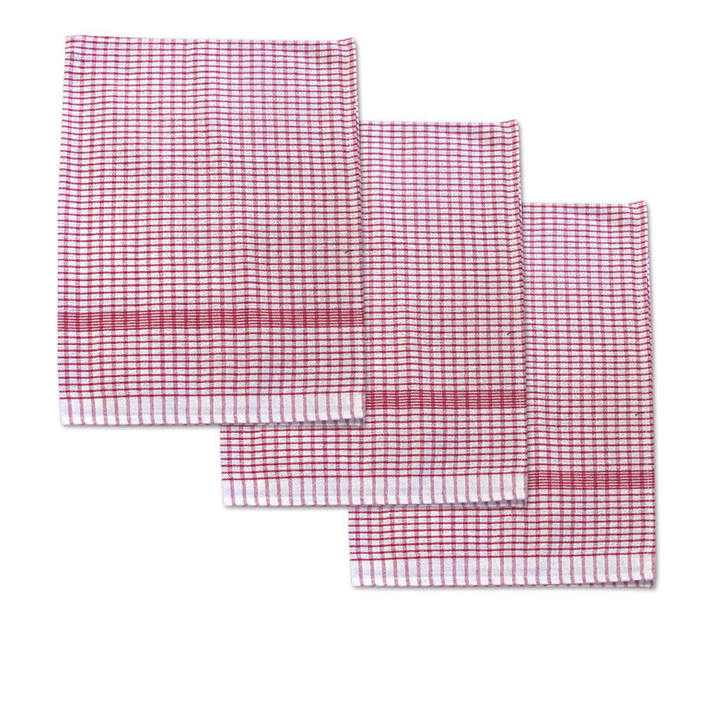 Set of 3 Jumbo Cotton Checkered Tea Towels 60 x 90 cm Red Payday Deals