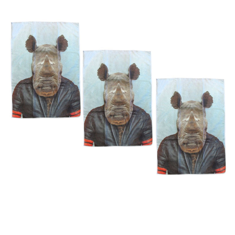 Set of 3 Zoo Portraits Microfiber Tea Towels Rhino 67 x 45 cm Payday Deals