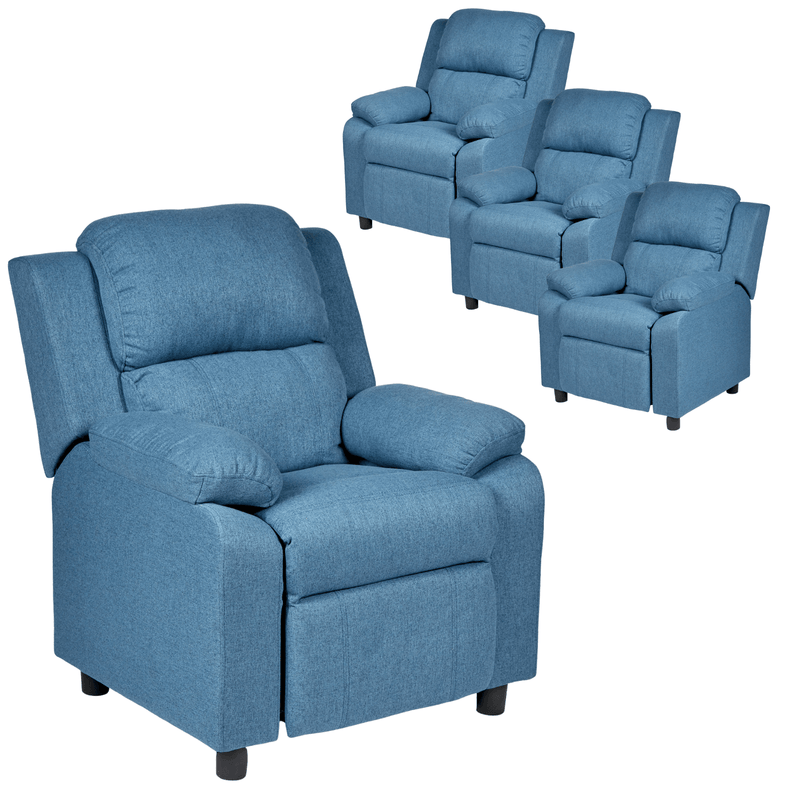Set of 4 Erika Blue Kids Recliner Sofa Chair Blue Lounge Couch Armchair Childrens Payday Deals