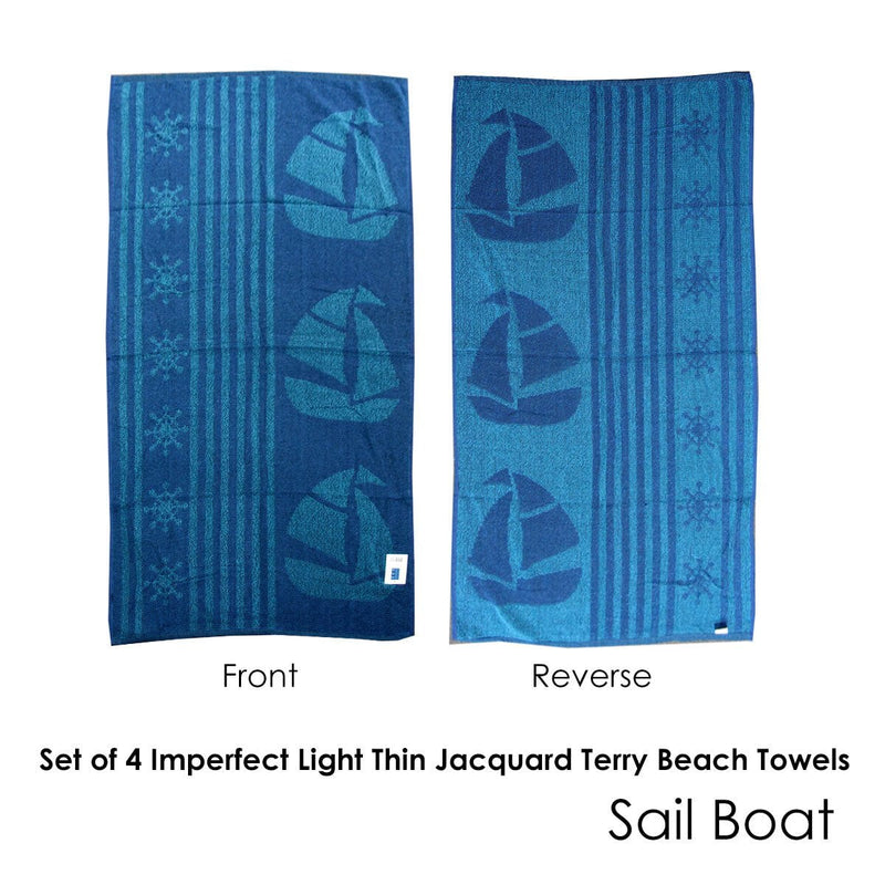 Set of 4 Imperfect Jacquard Terry Beach Towels Sail Boat Payday Deals