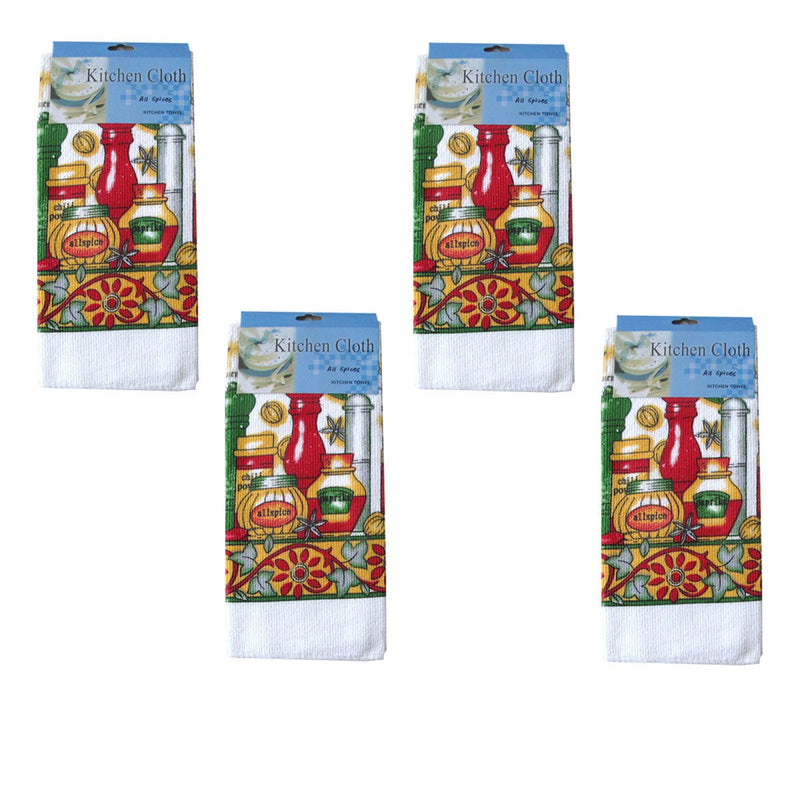 Set of 4 Microfibre Printed Tea Towels All Pieces Payday Deals