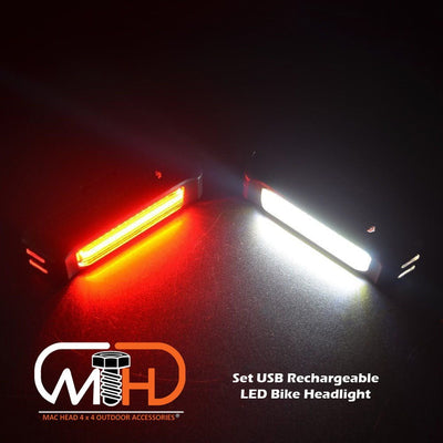 Set USB Rechargeable LED Bike Front Light headlight lamp Bar rear Tail Wide Beam Payday Deals