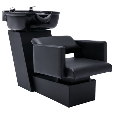 Shampoo Chair with Washbasin Black 129x59x82 cm Faux Leather Payday Deals