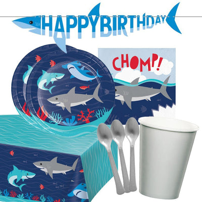 Shark Party Happy Birthday 16 Guest Tableware Pack