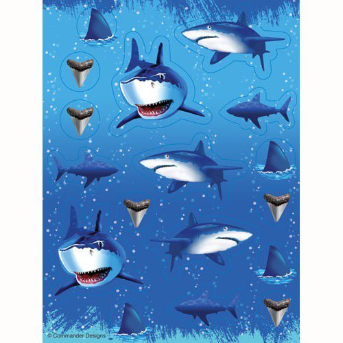 Shark Party Supplies Shark Splash Stickers - 4 Sheets of 17 Stickers! - Payday Deals