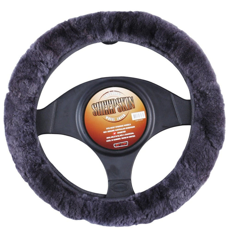 Sheepskin Steering Wheel Cover - Charcoal Payday Deals