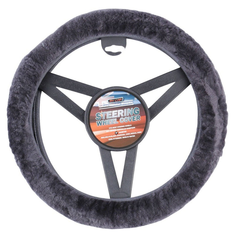 Sheepskin Steering Wheel Cover Luxury - Charcoal Payday Deals