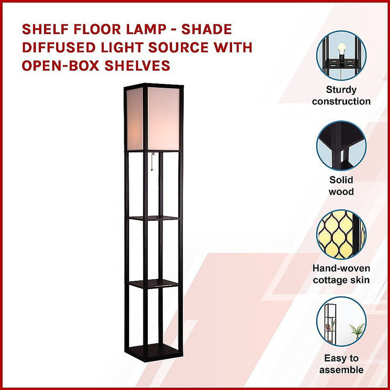 Shelf Floor Lamp - Shade Diffused Light Source with Open-Box Shelves Payday Deals