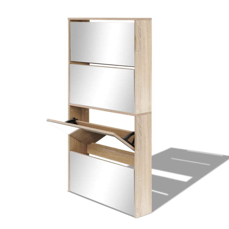 Shoe Cabinet 4-Layer Mirror Oak 63x17x134 cm Payday Deals