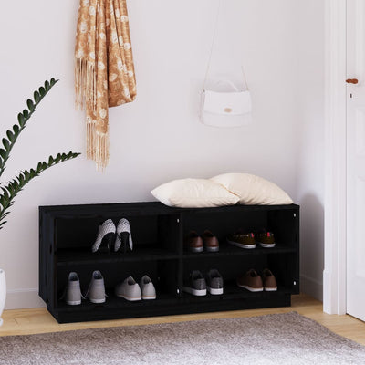 Shoe Cabinet Black 110x34x45 cm Solid Wood Pine