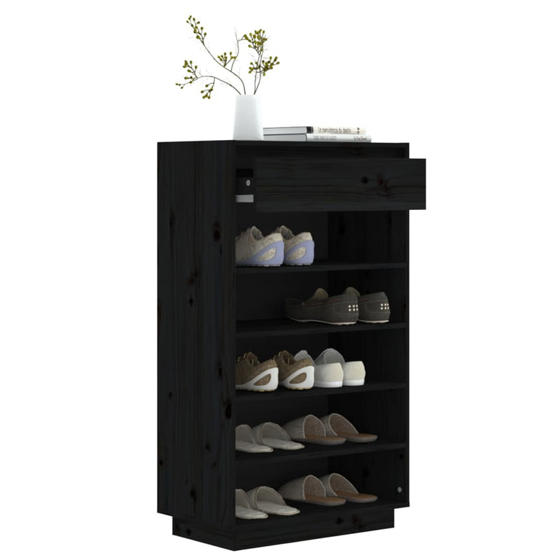 Shoe Cabinet Black 60x34x105 cm Solid Wood Pine Payday Deals