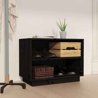 Shoe Cabinet Black 60x34x45 cm Solid Wood Pine