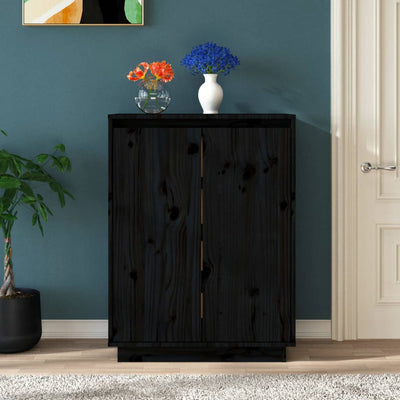 Shoe Cabinet Black 60x35x80 cm Solid Wood Pine