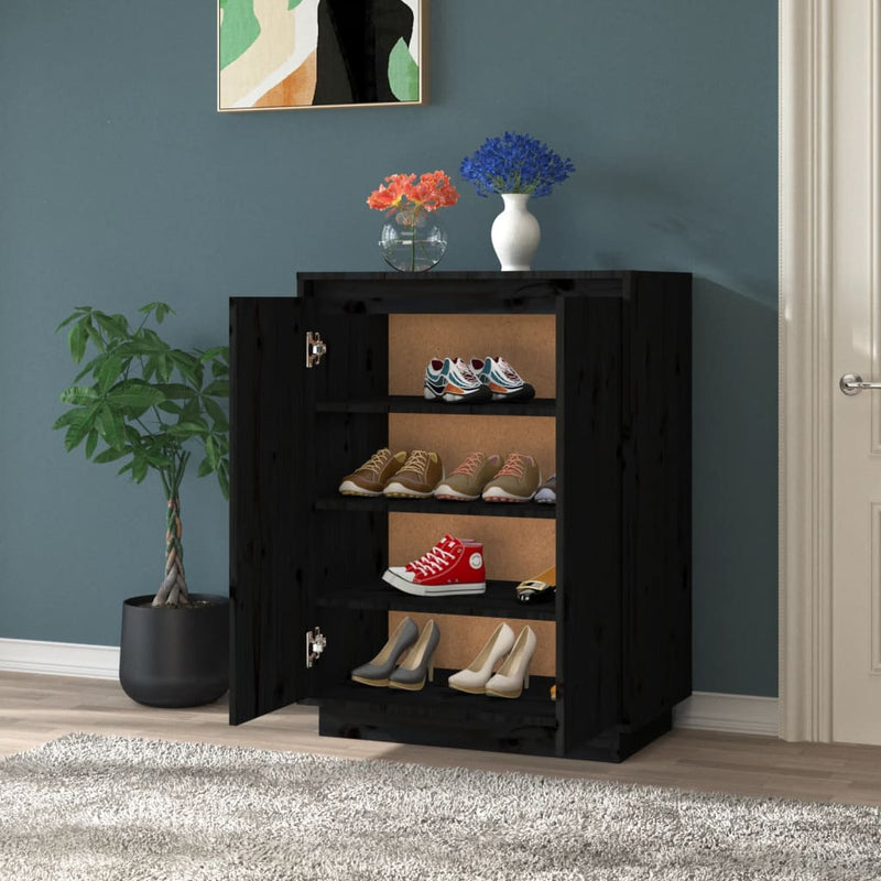 Shoe Cabinet Black 60x35x80 cm Solid Wood Pine Payday Deals