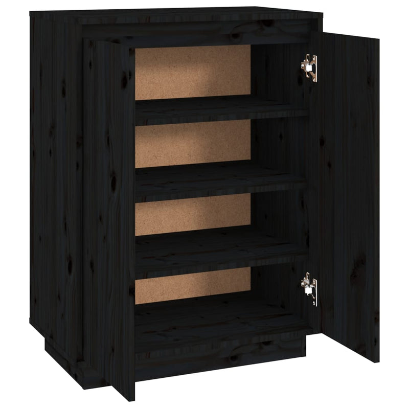 Shoe Cabinet Black 60x35x80 cm Solid Wood Pine Payday Deals