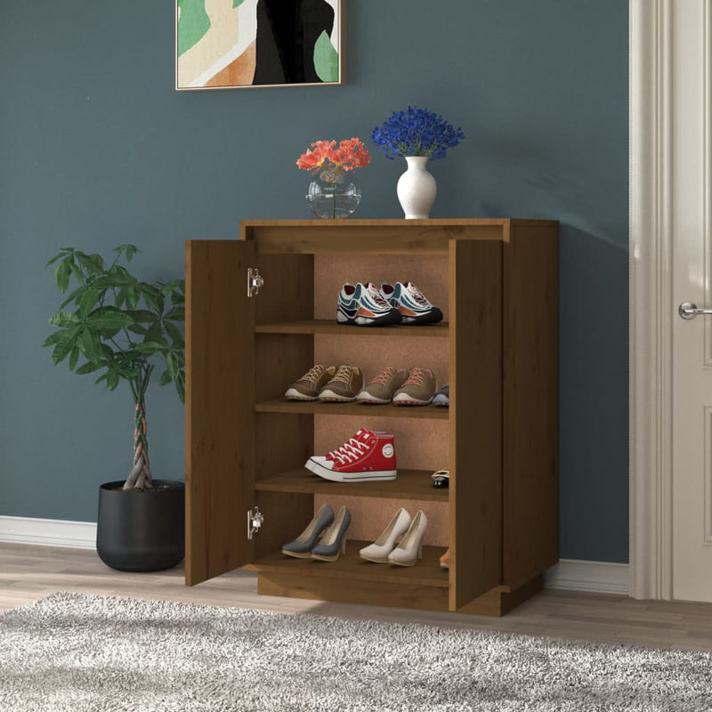 Shoe Cabinet Honey Brown 60x35x80 cm Solid Wood Pine Payday Deals