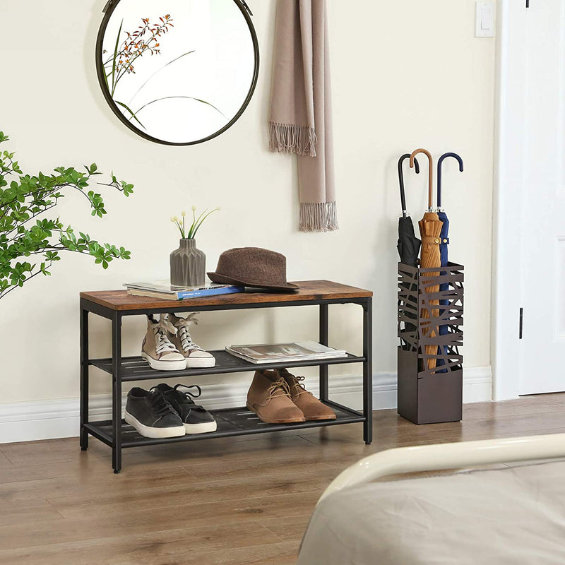 Shoe Rack with 2 Mesh Shelves, Rustic Brown and Black Payday Deals