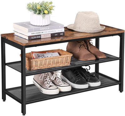 Shoe Rack with 2 Mesh Shelves, Rustic Brown and Black Payday Deals