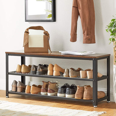 Shoe Rack with 2 Shelves 100 x 30 x 45 cm Rustic Brown and Black Payday Deals