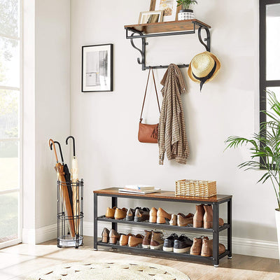 Shoe Rack with 2 Shelves, 100 x 30 x 45 cm, Rustic Brown and Black Payday Deals