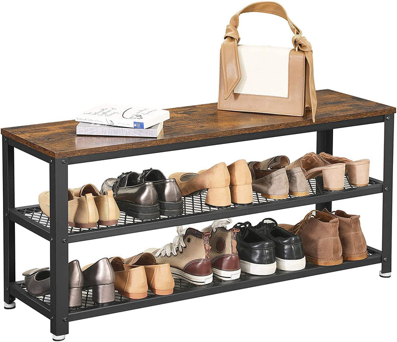 Shoe Rack with 2 Shelves, 100 x 30 x 45 cm, Rustic Brown and Black Payday Deals