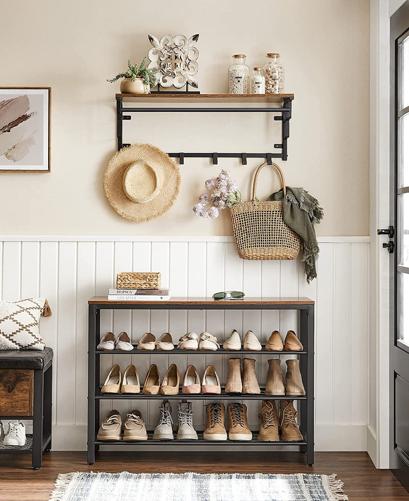 Shoe Rack with 3 Mesh Shelves, Rustic Brown and Black Payday Deals