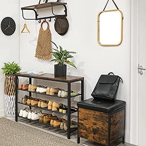 Shoe Rack with 3 Mesh Shelves, Rustic Brown and Black Payday Deals