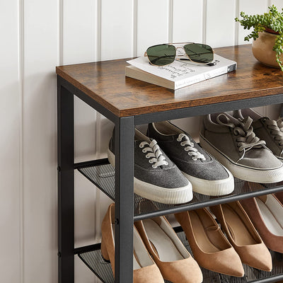 Shoe Rack with 3 Mesh Shelves, Rustic Brown and Black Payday Deals