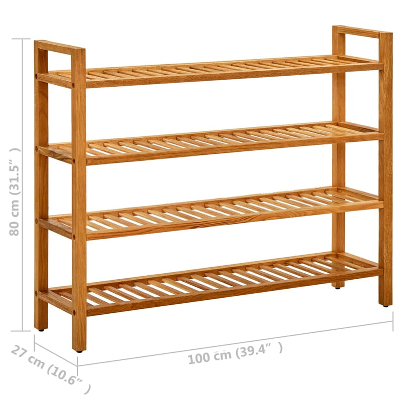Shoe Rack with 4 Shelves 100x27x80 cm Solid Oak Wood Payday Deals
