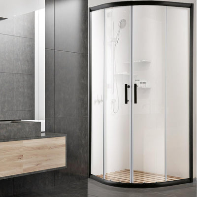 Cefito Shower Screen Curved Bathroom Screens Glass Sliding Door Black 900x900mm