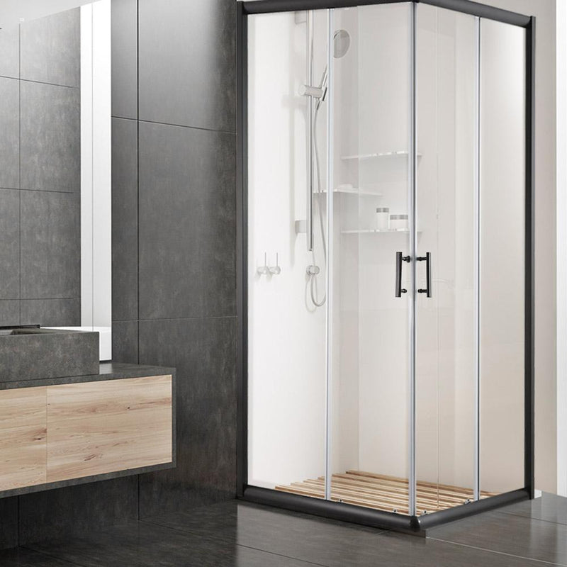 Cefito Shower Screen Square Bathroom Screens Glass Sliding Door Black 900x900mm