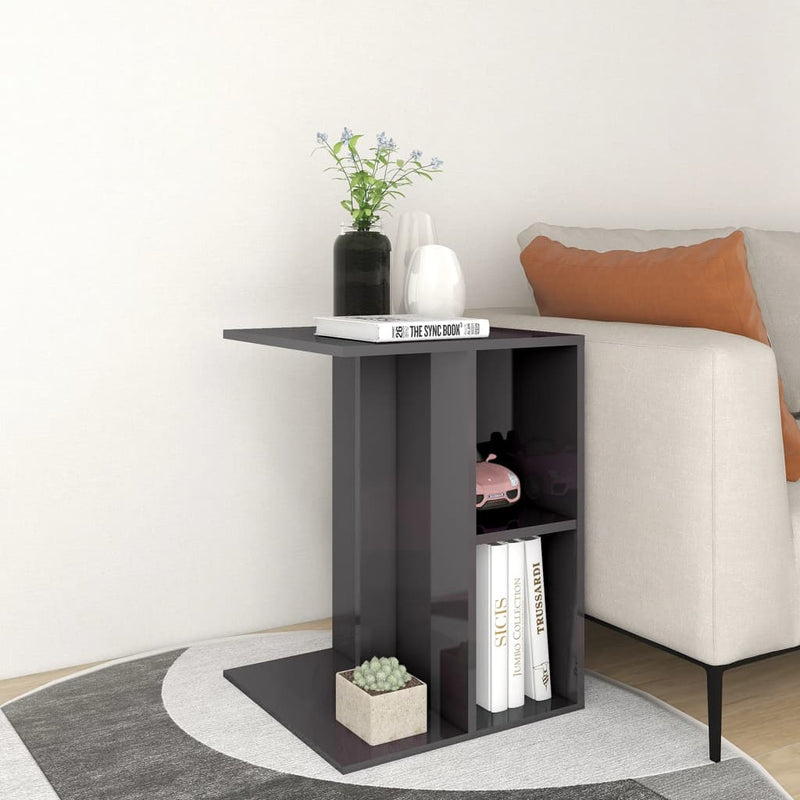 Side Table High Gloss Grey 60x40x45 cm Chipboard Payday Deals