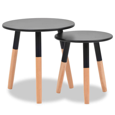 Side Table Set 2 Pieces Solid Pinewood Black Payday Deals