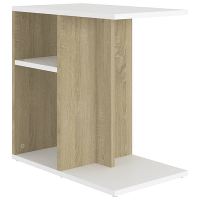 Side Table White and Sonoma Oak 50x30x50 cm Chipboard Payday Deals