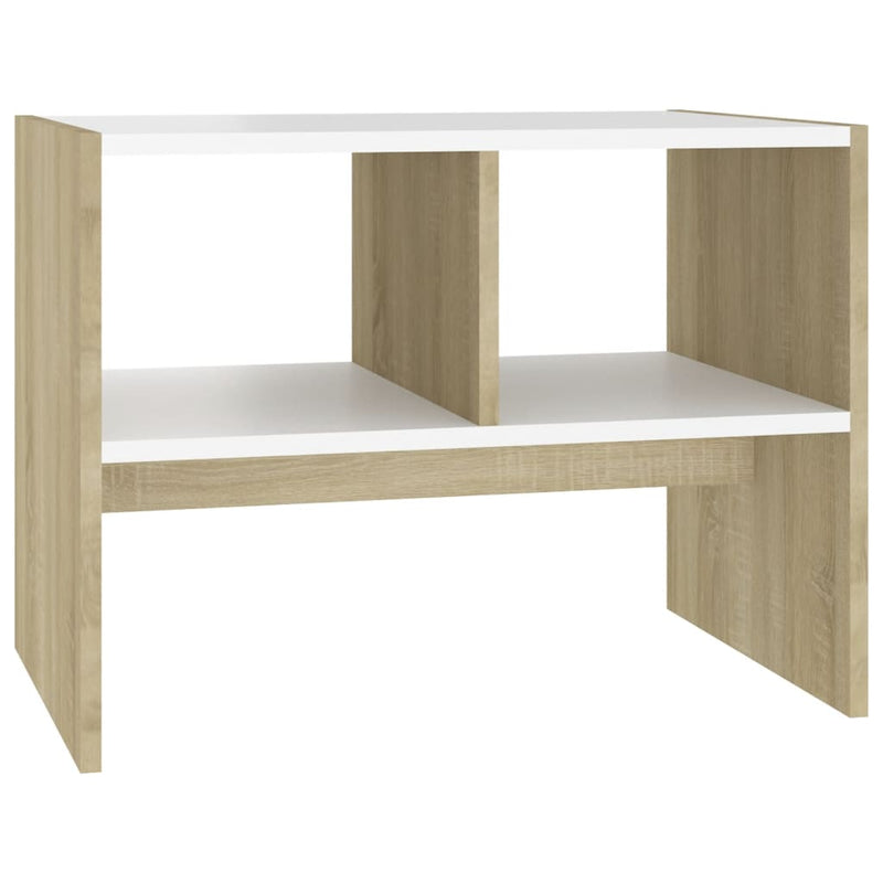 Side Table White and Sonoma Oak 60x40x45 cm Chipboard Payday Deals