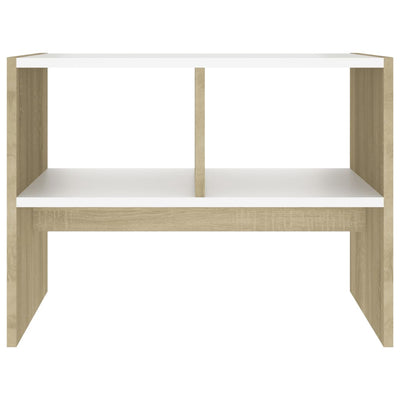 Side Table White and Sonoma Oak 60x40x45 cm Chipboard Payday Deals