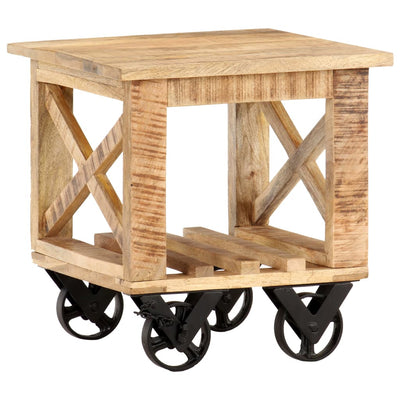 Side Table with Wheels 40x40x42 cm Rough Mango Wood Payday Deals