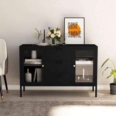 Sideboard Black 105x35x70 cm Steel and Tempered Glass Payday Deals