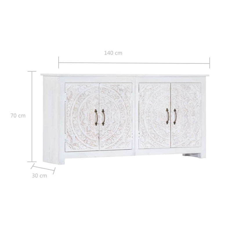 Sideboard Handmade White 140x30x70 cm Solid Acacia Wood Payday Deals
