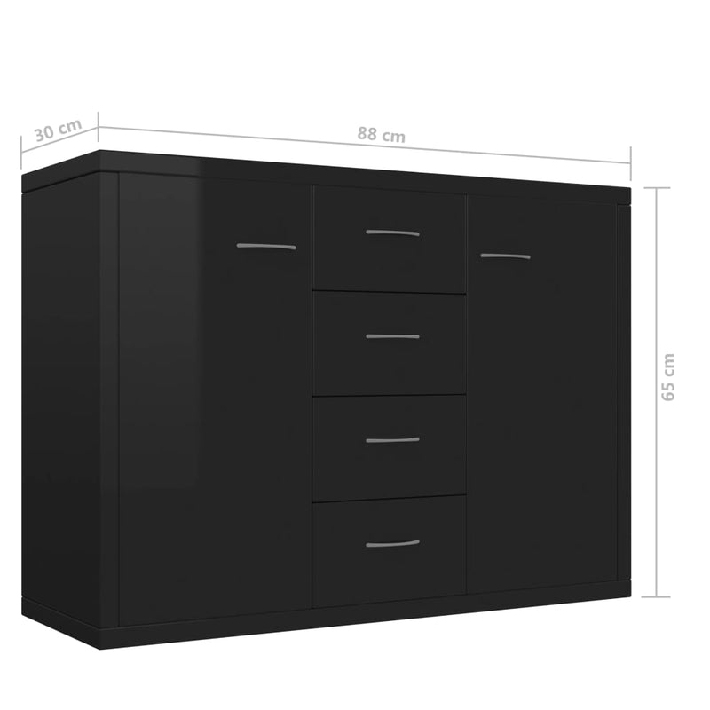 Sideboard High Gloss Black 88x30x65 cm Chipboard Payday Deals