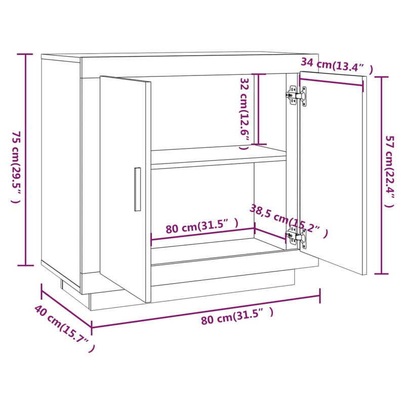 Sideboard High Gloss White 80x40x75 cm Engineered Wood Payday Deals