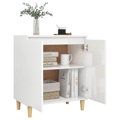 Sideboard&Solid Wood Legs High Gloss White 60x35x70cm Chipboard Payday Deals