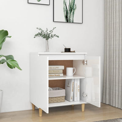 Sideboard&Solid Wood Legs High Gloss White 60x35x70cm Chipboard Payday Deals