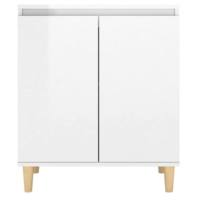 Sideboard&Solid Wood Legs High Gloss White 60x35x70cm Chipboard Payday Deals