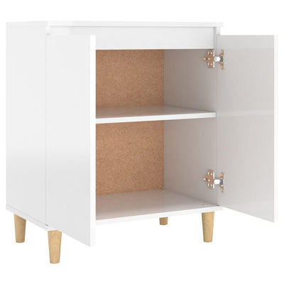 Sideboard&Solid Wood Legs High Gloss White 60x35x70cm Chipboard Payday Deals