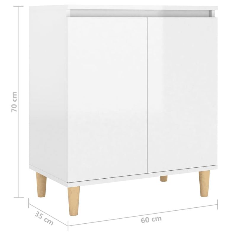 Sideboard&Solid Wood Legs High Gloss White 60x35x70cm Chipboard Payday Deals