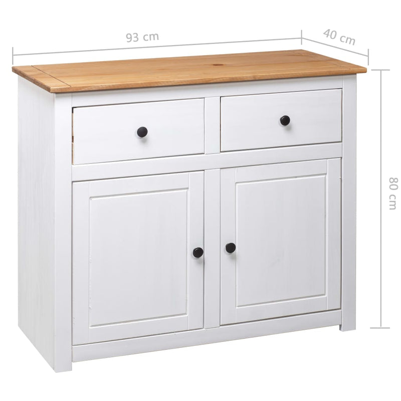 Sideboard White 93x40x80 cm Solid Pinewood Panama Range Payday Deals