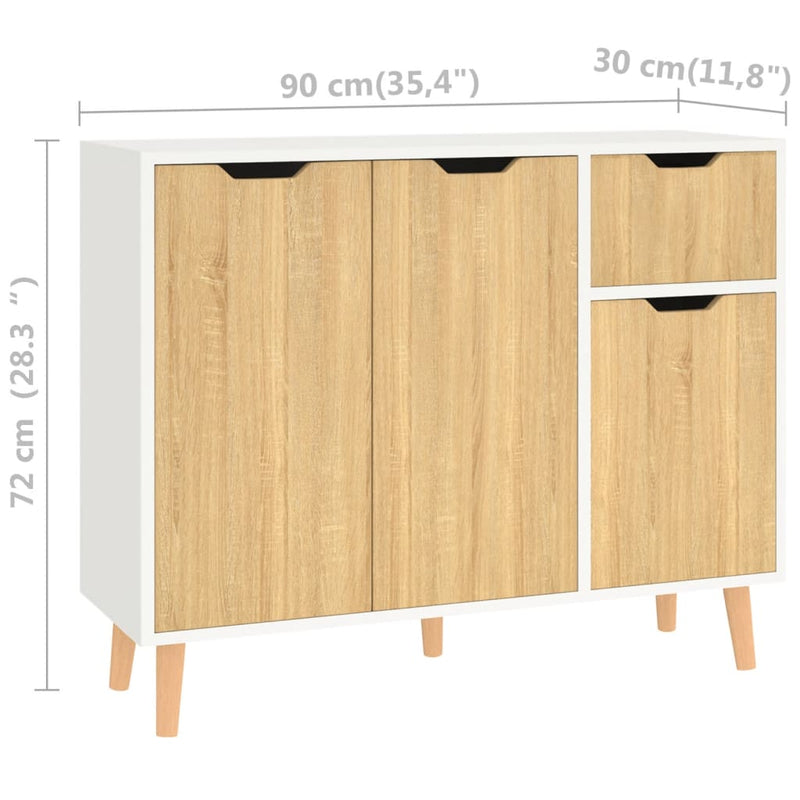 Sideboard White and Sonoma Oak 90x30x72 cm Engineered Wood Payday Deals